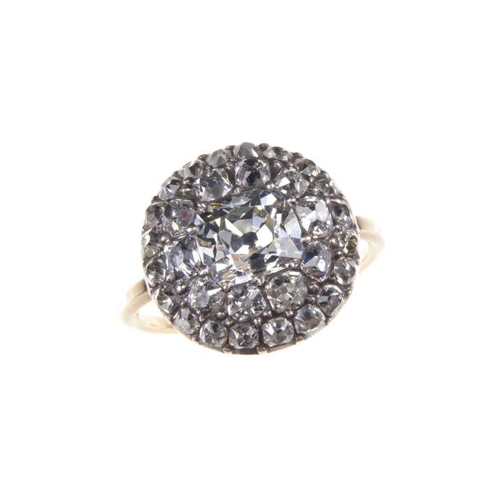 18th century cushion cut diamond circular cluster ring